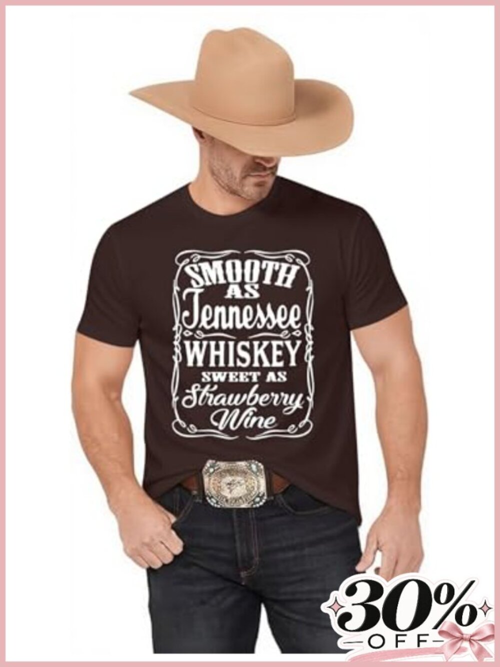 Mens Western Cowboy Retro Country Music Graphic Tee Crew Neck